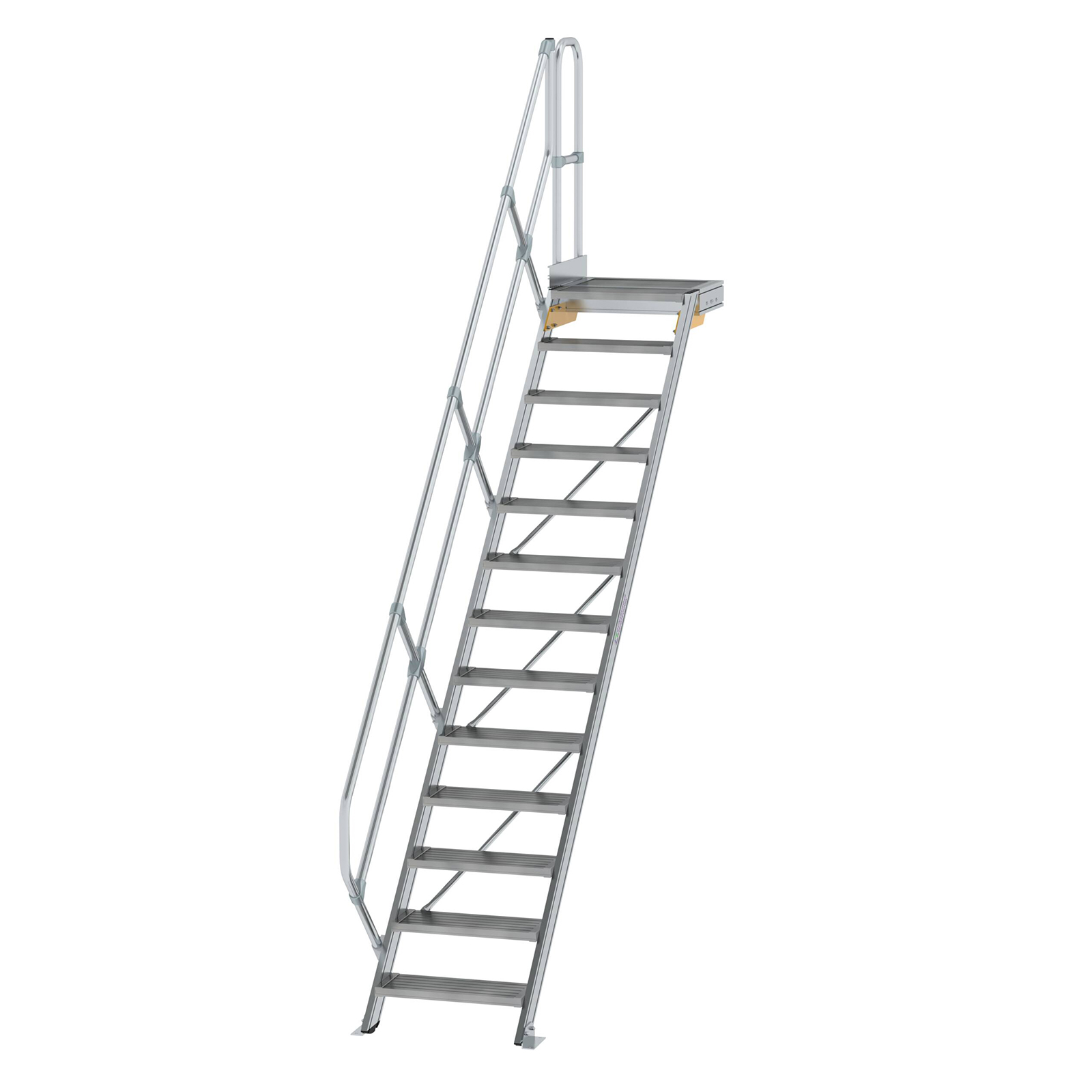 MUNK Treppe mit Plattform 45° inkl. einen Handlauf, 600mm Stufenbreite, 13 Stufen