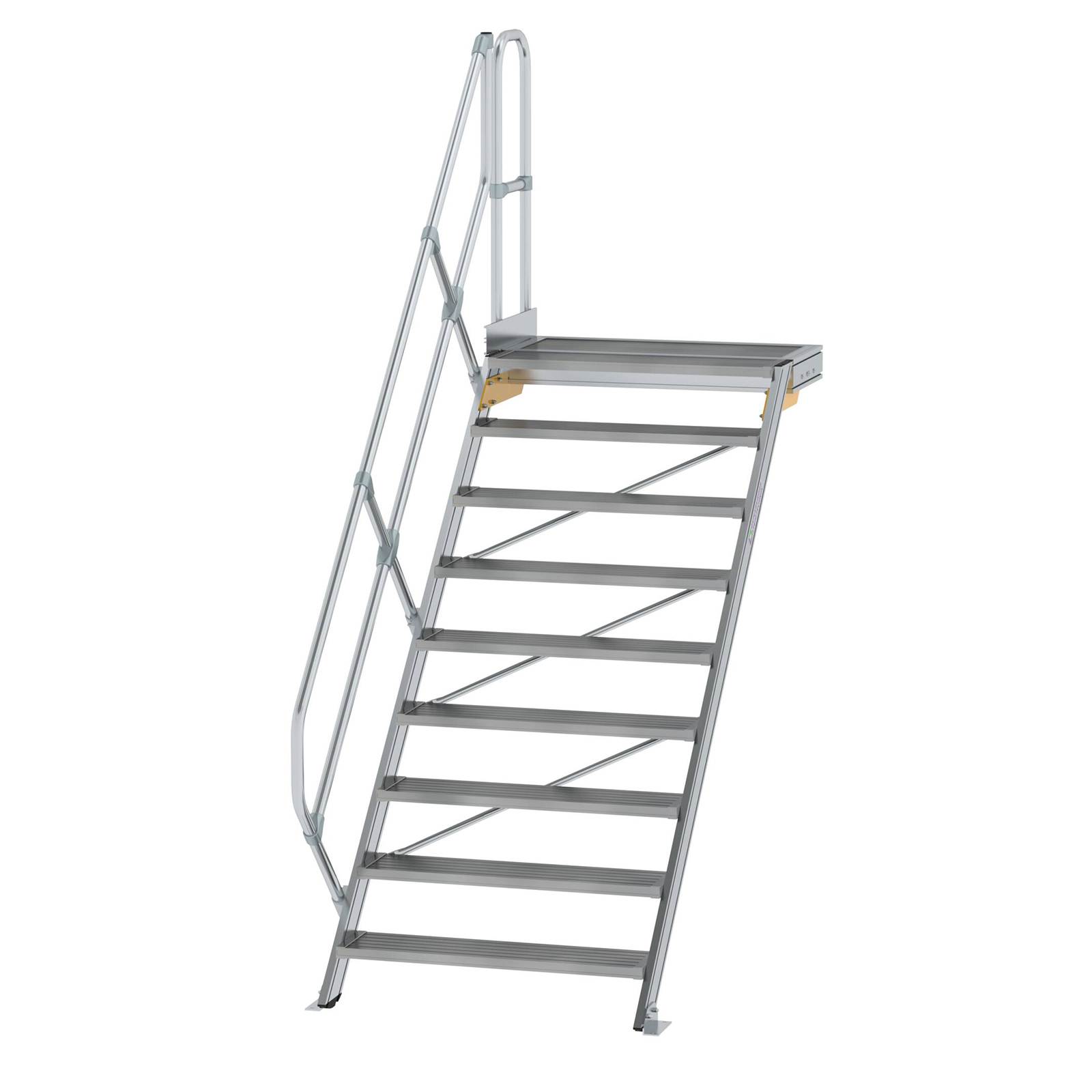 MUNK Treppe mit Plattform 45° inkl. einen Handlauf, 1000mm Stufenbreite, 9 Stufen