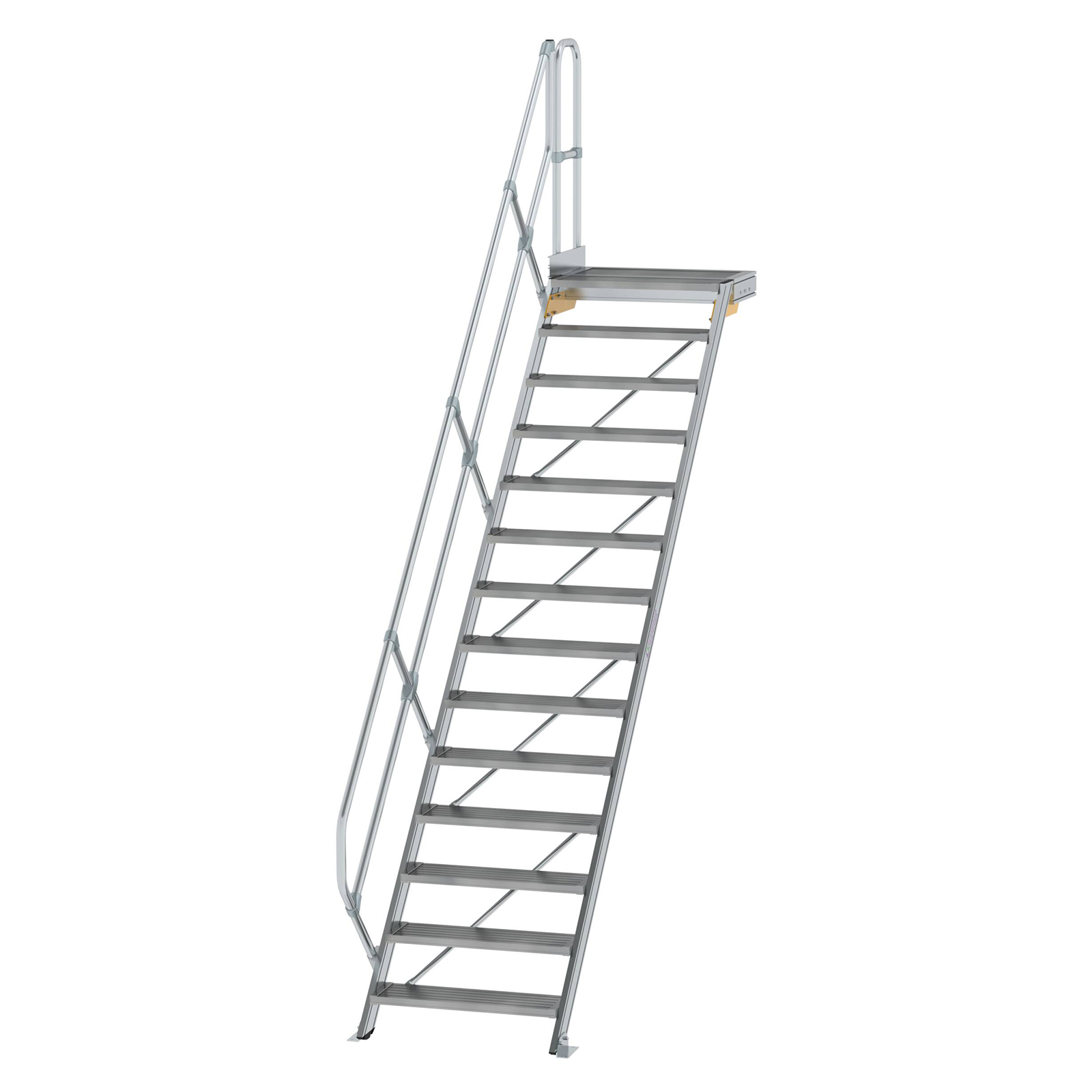 MUNK Treppe mit Plattform 45° inkl. einen Handlauf, 800mm Stufenbreite, 14 Stufen