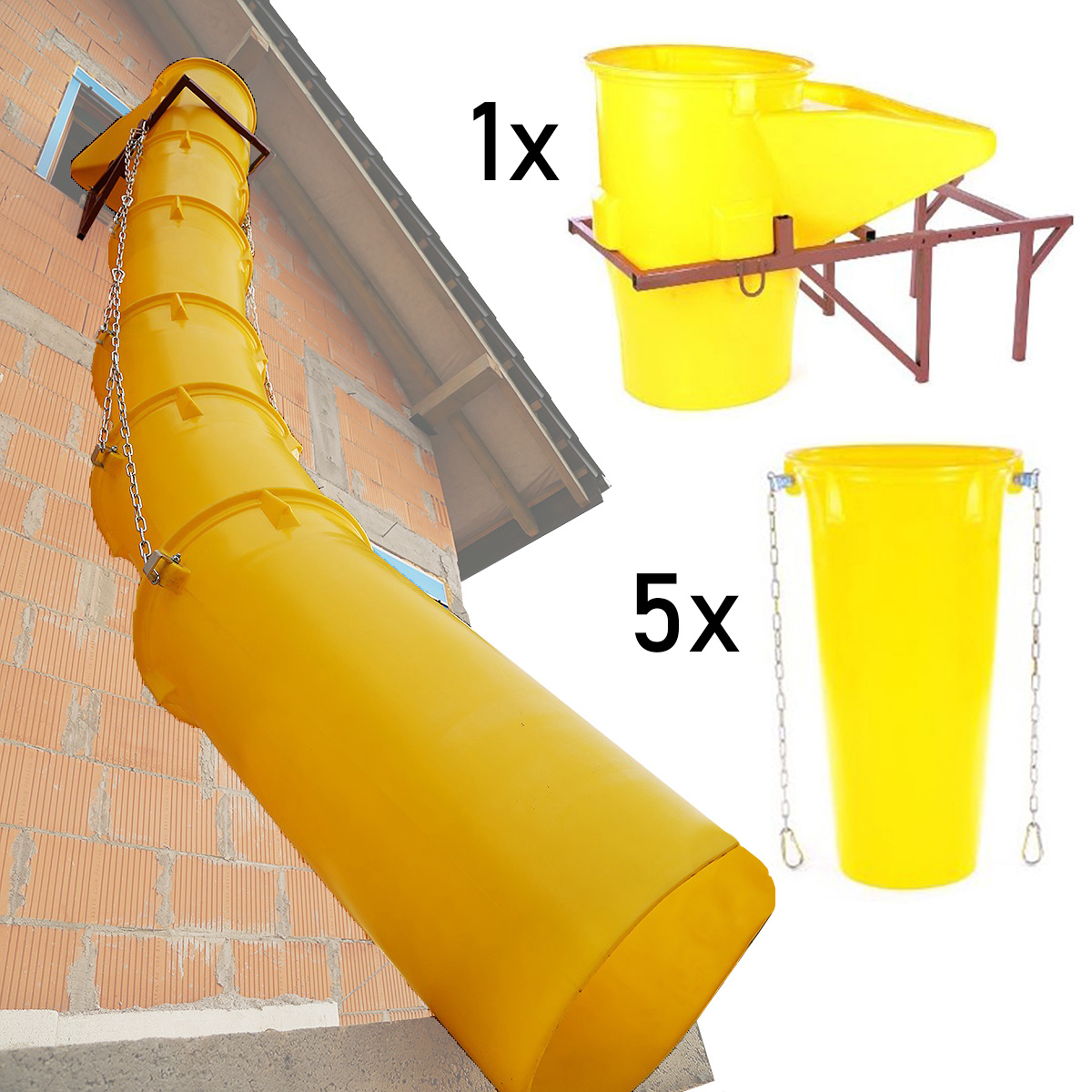 Topleiter SchuttrutschenSet gelb mit Trichter, Halterung und 5