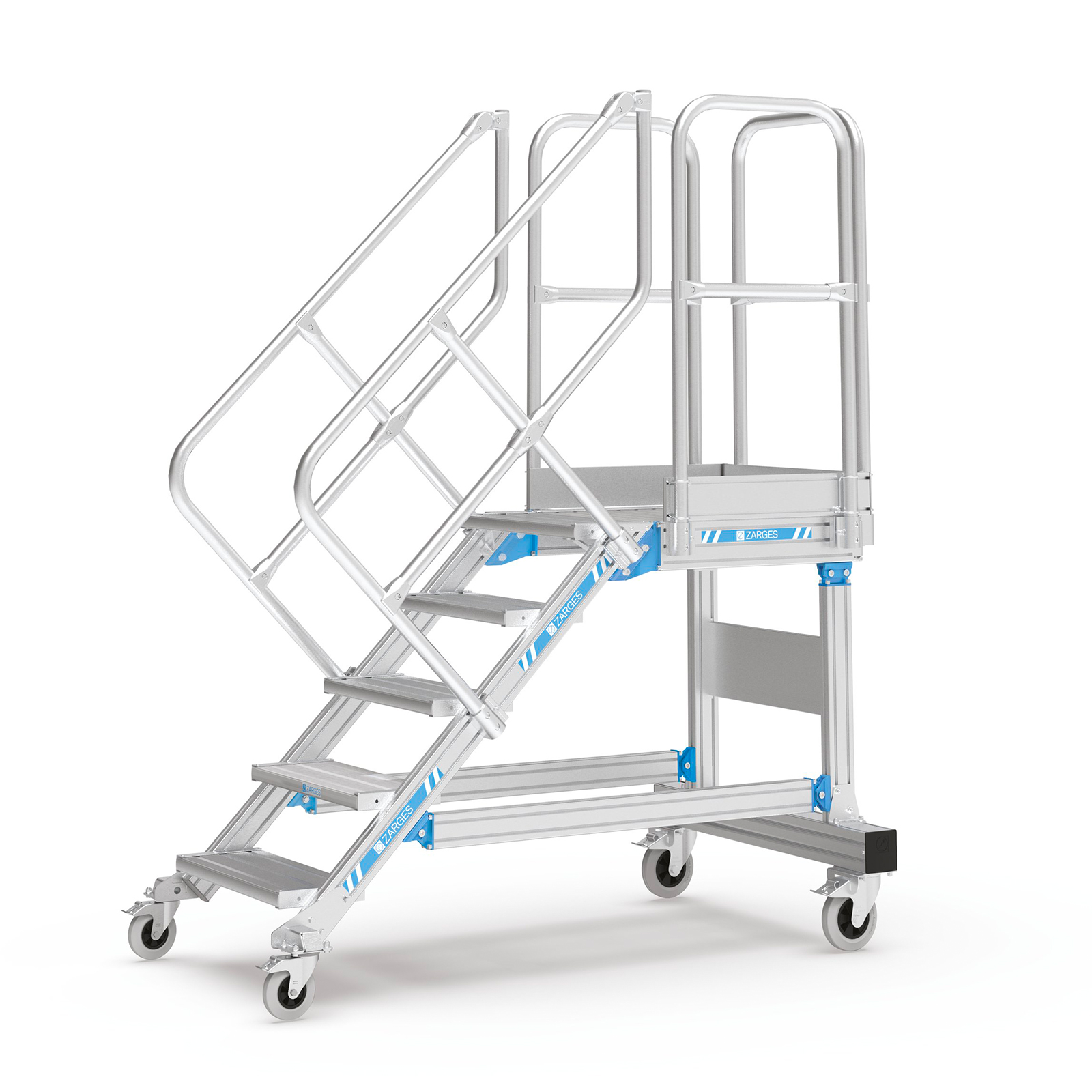 Zarges Plattformtreppe fahrbar 45° 600mm Stufenbreite 5 Stufen