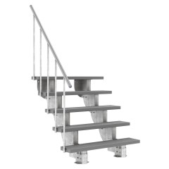 Dolle Außentreppe Gardenstep 120cm breit 5 Stufen Trimax grau 92,5-112,5cm Steigungshöhe mit Geländer
