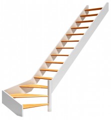 Dolle Raumspartreppe Paris ohne Setzstufen Buche weiß Treppenlauf ¼ gewendelt unten rechts ohne Geländer