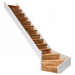 Dolle Raumspartreppe Paris mit Setzstufen Eiche weiß Treppenlauf ¼ gewendelt unten links ohne Geländer