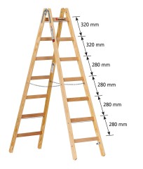 Euroline Holz Sprossenstehleiter Nr. 12506 mit Eimerhaken 2x7 Sprossen
