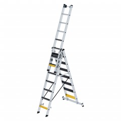 MUNK Stufen- Mehrzweckleiter mit Wandlaufrollen, clipstep R13 und Nivello® Traverse 3x6 Stufen