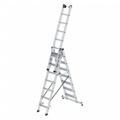 MUNK Stufen- Mehrzweckleiter mit Wandlaufrollen und Nivello® Traverse 3x8 Stufen