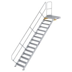 MUNK Treppe mit Plattform 45° inkl. einen Handlauf, 800mm Stufenbreite, 15 Stufen