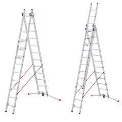 Hailo Sprossenschiebeleiter Pro mit innovativen 3 Dreh-Stufen mit großer Standfläche