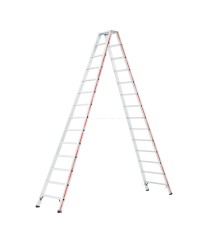 Hymer Stufenstehleiter mit Alu-Druckguss Gelenk 2x16 Stufen