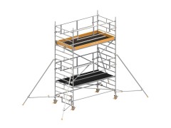 Layher Rollgerüst Uni Breit P2 Safety Plus mit Doppelgeländer und ausziehbaren Gerüststützen 5,20m AH