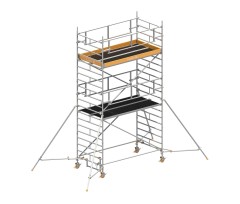 Layher Rollgerüst Uni Breit P2 Safety Plus mit Doppelgeländer und ausziehbaren Gerüststützen 6,20m AH