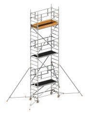 Layher Rollgerüst Uni Leicht P2 Safety Plus mit Doppelgeländer und ausziehbaren Gerüststützen 7,10m AH