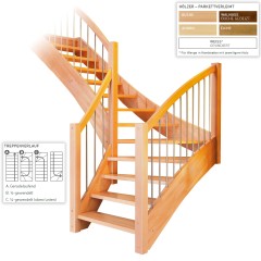 Dolle Geschosstreppe Orly 1/2-gewendelt 234-260cm GH mit Edelstahlgeländer Buche Walnuss gebeizt