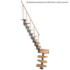 Minka Mittelholmtreppe Quatro ¼-gewendelt in Buche auf Walnuss gebeizt, UK grau mit 299cm Geschosshöhe