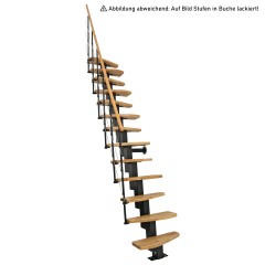 Minka Mittelholmtreppe Quatro Geradelaufend in Buche auf Walnuss gebeizt, UK schwarz mit 299cm Geschosshöhe