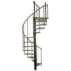 Minka Spindeltreppe Venezia Buche auf Walnuss lackiert mit Handlauf und UK in schwarz Ø140cm bis 309,4cm Geschosshöhe