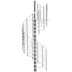 Minka Spindeltreppe Venezia weiß lackiert mit Handlauf und UK in silber Ø140cm bis 309,4cm Geschosshöhe