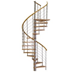 Minka Spindeltreppe Venezia Buche keilgezinkt mit Handlauf und UK in silber Ø140cm bis 309,4cm Geschosshöhe