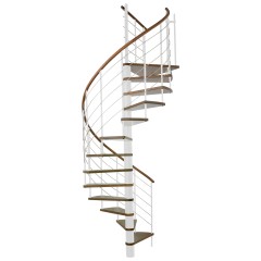 Minka Spindeltreppe Venezia Buche auf Walnuss lackiert mit Massivholzhandlauf und UK in weiß Ø140cm bis 309,4cm Geschosshöhe