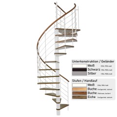 Minka Spindeltreppe Venezia mit Massivholzhandlauf bis 309cm Geschosshöhe Ø120/140/160cm