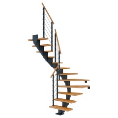 Dolle Mittelholmtreppe Hamburg 1/2 gewendelt Buche, geölt 85 cm breit für GH 240 – 279 cm UK Metall Anthrazit mit Geländer