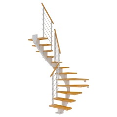 Dolle Mittelholmtreppe Hamburg 1/2 gewendelt Buche, geölt 75 cm breit für Geschosshöhen 240 – 279 cm UK Metall Weiß inkl. einseitigem Designgeländer