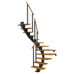 Dolle Mittelholmtreppe Hamburg 1/2 gewendelt Eiche, geölt 85 cm breit für GH 222 – 258 cm UK Metall Anthrazit mit Geländer