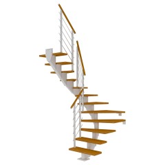 Dolle Mittelholmtreppe Hamburg 1/2 gewendelt Eiche, geölt 75 cm breit für Geschosshöhen 240 – 279 cm UK Metall Weiß inkl. einseitigem Designgeländer