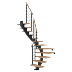 Dolle Mittelholmtreppe Hamburg 1/2 gewendelt Eiche weiß, geölt 75 cm breit für GH 240 – 279 cm UK Metall Anthrazit mit Geländer