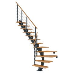 Dolle Mittelholmtreppe Hamburg 1/4 gewendelt Buche, geölt 85 cm breit für GH 222 – 258 cm UK Metall Anthrazit mit Geländer