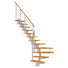 Dolle Mittelholmtreppe Hamburg 1/4 gewendelt Buche, geölt 85 cm breit für Geschosshöhen 240 – 279 cm UK Metall Weiß inkl. einseitigem Designgeländer