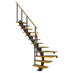 Dolle Mittelholmtreppe Hamburg 1/4 gewendelt Eiche, geölt 75 cm breit für GH 240 – 279 cm UK Metall Anthrazit mit Geländer