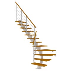 Dolle Mittelholmtreppe Hamburg 1/4 gewendelt Eiche, geölt 75 cm breit für Geschosshöhen 240 – 279 cm UK Metall Weiß inkl. einseitigem Designgeländer