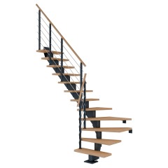 Dolle Mittelholmtreppe Hamburg 1/4 gewendelt Eiche weiß, geölt 85 cm breit für GH 240 – 279 cm UK Metall Anthrazit mit Geländer