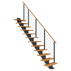 Dolle Mittelholmtreppe Hamburg Gerade Buche, geölt 75 cm breit für Geschosshöhen 240 – 279 cm UK Metall Anthrazit inkl. einseitigem Designgeländer