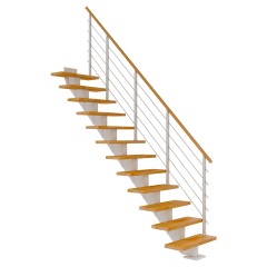 Dolle Mittelholmtreppe Hamburg Gerade Buche, geölt 85 cm breit für Geschosshöhen 222 – 258 cm UK Metall Weiß inkl. einseitigem Designgeländer