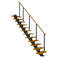 Dolle Mittelholmtreppe Hamburg Gerade Eiche, geölt 85 cm breit für Geschosshöhen 222 – 258 cm UK Metall Anthrazit inkl. einseitigem Designgeländer