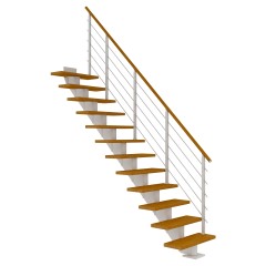 Dolle Mittelholmtreppe Hamburg Gerade Eiche, geölt 85 cm breit für Geschosshöhen 222 – 258 cm UK Metall Weiß inkl. einseitigem Designgeländer