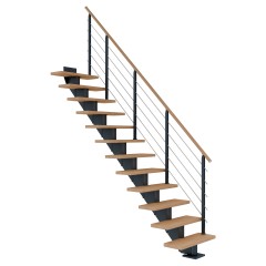 Dolle Mittelholmtreppe Hamburg Gerade Eiche weiß, geölt 75 cm breit für GH 240 – 279 cm UK Metall Anthrazit mit Geländer