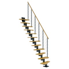 Dolle Mittelholmtreppe Basel Ahorn, lackiert 64 cm breit für Geschosshöhen 240,5 – 299 cm UK Metall Anthrazit inkl. einseitigem Designgeländer