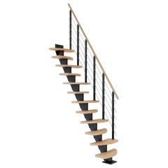 Dolle Mittelholmtreppe Berlin Buche, geölt 64 cm breit für Geschosshöhen 259 – 315 cm UK Metall Anthrazit inkl. einseitigem Designgeländer