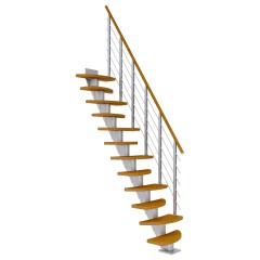 Dolle Mittelholmtreppe Berlin Eiche, geölt 64 cm breit für Geschosshöhen 259 – 315 cm UK Metall Perlgrau inkl. einseitigem Designgeländer