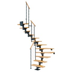 Dolle Mittelholmtreppe Cork Buche, lackiert 1/2 gewendelt 75 cm breit für GH 278 – 337 cm UK Metall Anthrazit mit Geländer