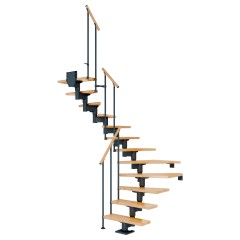 Dolle Mittelholmtreppe Cork Buche, lackiert 1/2 gewendelt 79 cm breit für GH 240 – 292 cm UK Metall Anthrazit mit Geländer