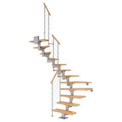 Dolle Mittelholmtreppe Cork Buche, lackiert 1/2 gewendelt 75 cm breit für GH 278 – 337 cm UK Metall Perlgrau mit Geländer