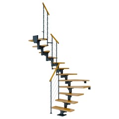 Dolle Mittelholmtreppe Cork Eiche, lackiert 1/2 gewendelt 75 cm breit für GH 278 – 337 cm UK Metall Anthrazit mit Geländer