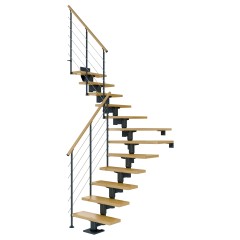 Dolle Mittelholmtreppe Cork Ahorn, lackiert 1/4 gewendelt 75 cm breit für GH 259 – 315 cm UK Metall Anthrazit mit Geländer