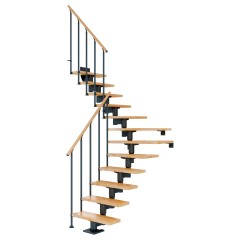 Dolle Mittelholmtreppe Cork Buche, lackiert 1/4 gewendelt 79 cm breit für GH 240 – 292 cm UK Metall Anthrazit mit Geländer