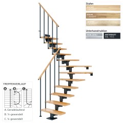 Dolle Mittelholmtreppe Cork Ahorn, lackiert 1/4 gewendelt 79 cm breit für GH 240 – 292 cm UK Metall Perlgrau mit Geländer